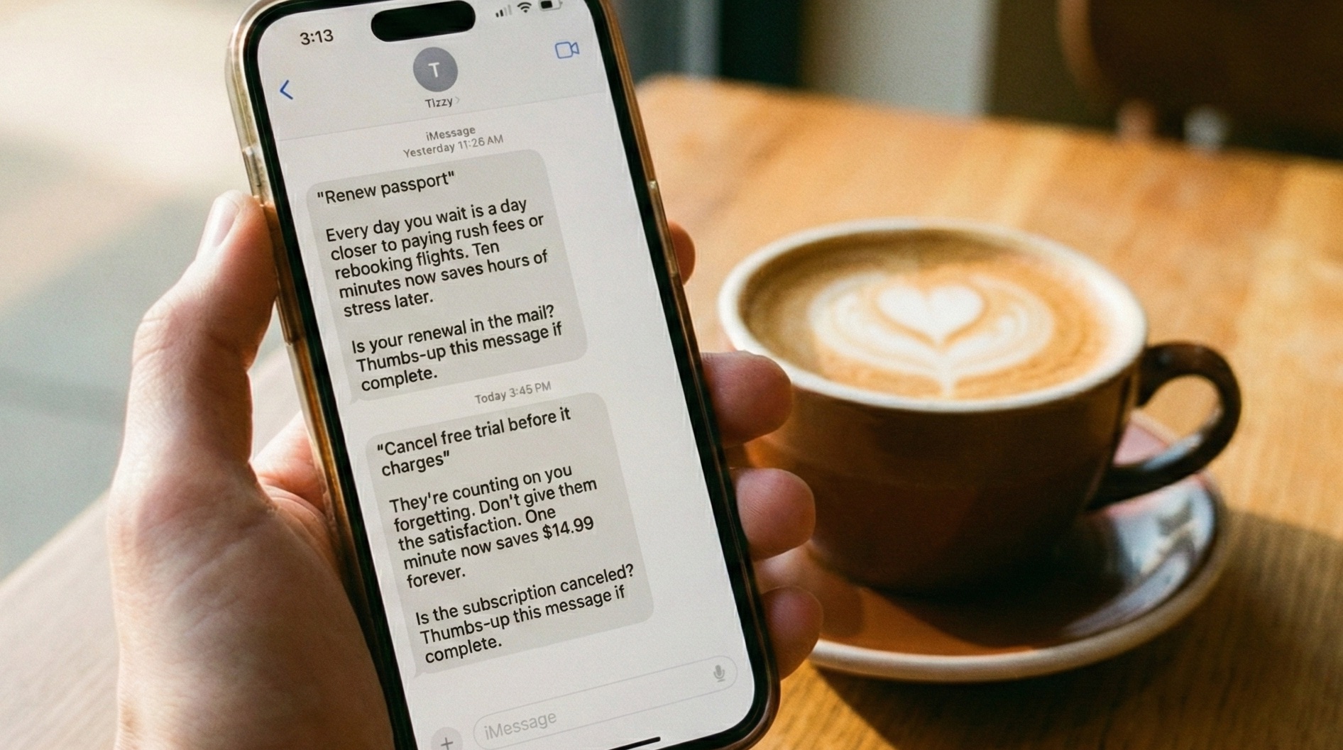 Tizzy reminder text messages on iPhone