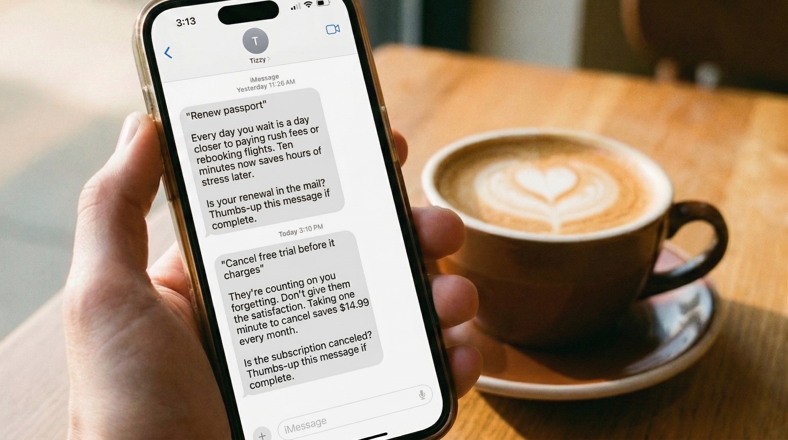 Tizzy reminder text messages on iPhone